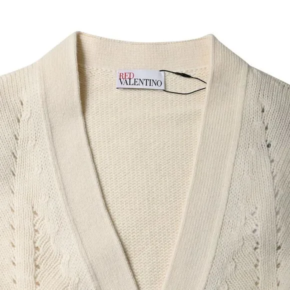 RED Valentino Knitted Bow Accent Cardigan in Cream Wool
